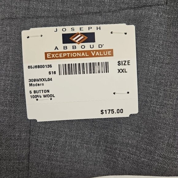 $900 NEW USA Made Joseph Abboud 3 Pc. Suit 46R 38w MODERN TRIM FIT 100% Wool - Picture 4 of 16